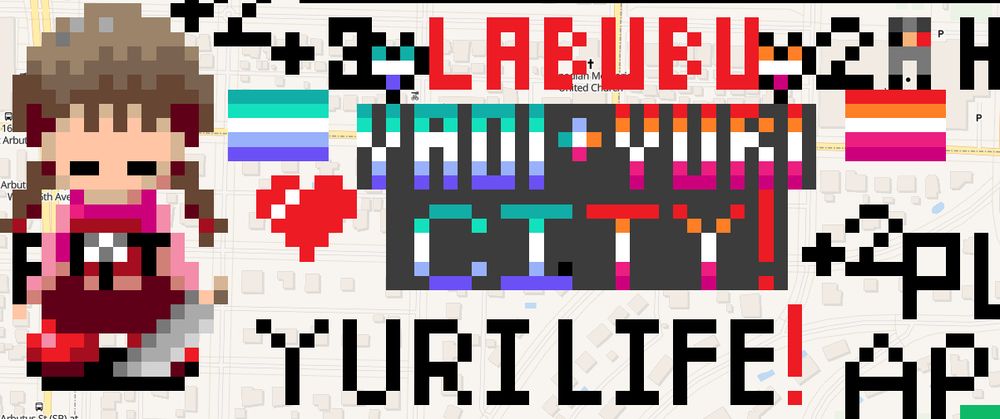 An image of Yume Nikki's protagonist next to text saying "YAOI + YURI CITY!" coloured in with the appropriate flags. Below that it says "YURI LIFE!"

Above a lesbian flag next to the word Yuri is a drawing of Eefo.