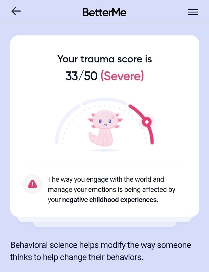 My trauma score is 33 of 50