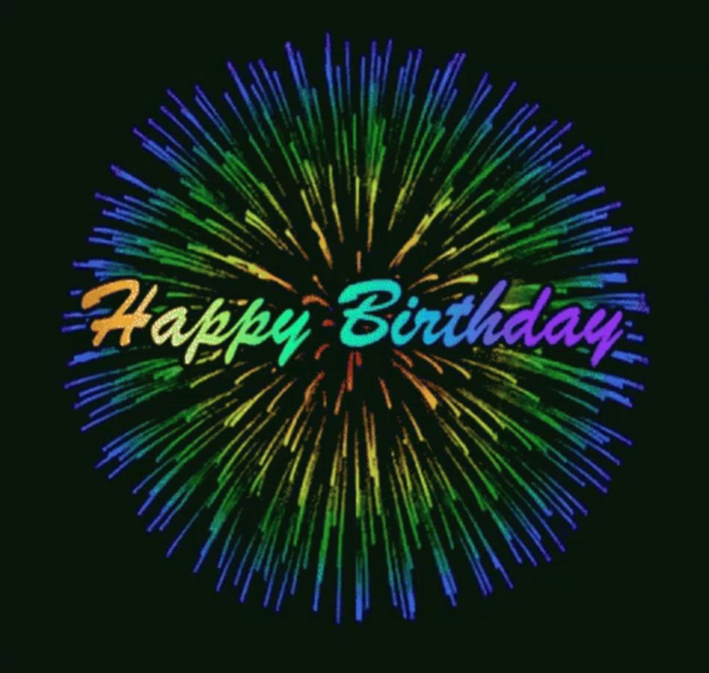 a colorful fireworks display with the words happy birthday in the center