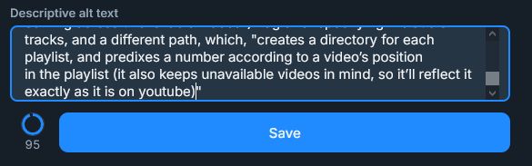 a screenshot of the alt text editor forthe above reply, showing 95 characters remaining