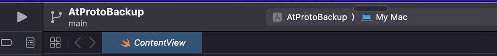 Screenshot of Xcode showing a new project called `AtProtoBackup`