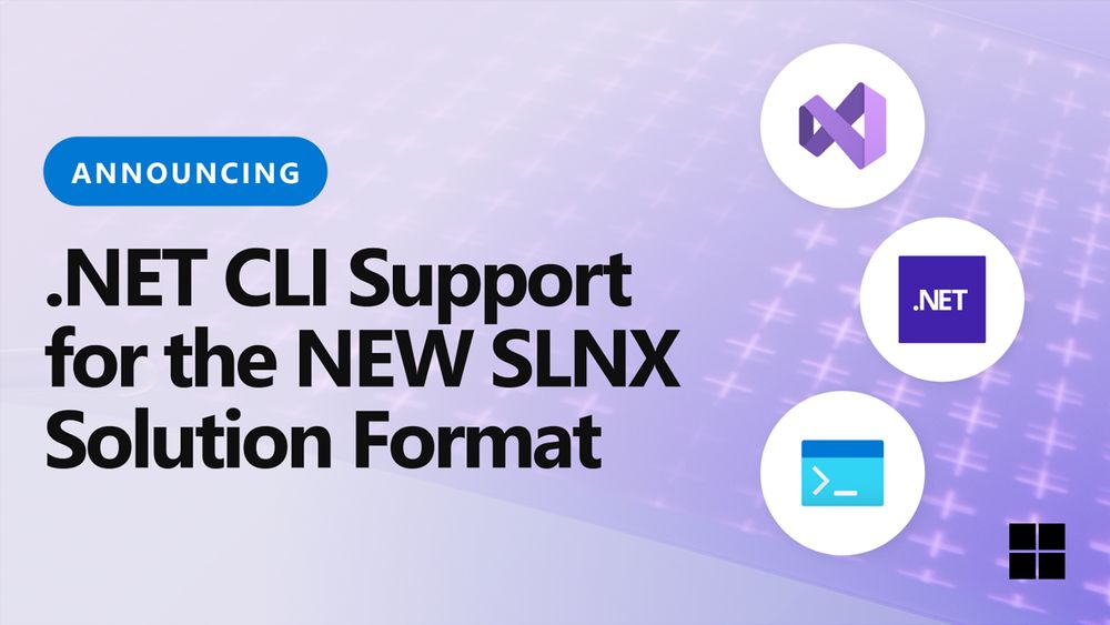 spot art.
text reads: Announcing New support for SLNX, a new, simpler solution file format in the .NET CLI