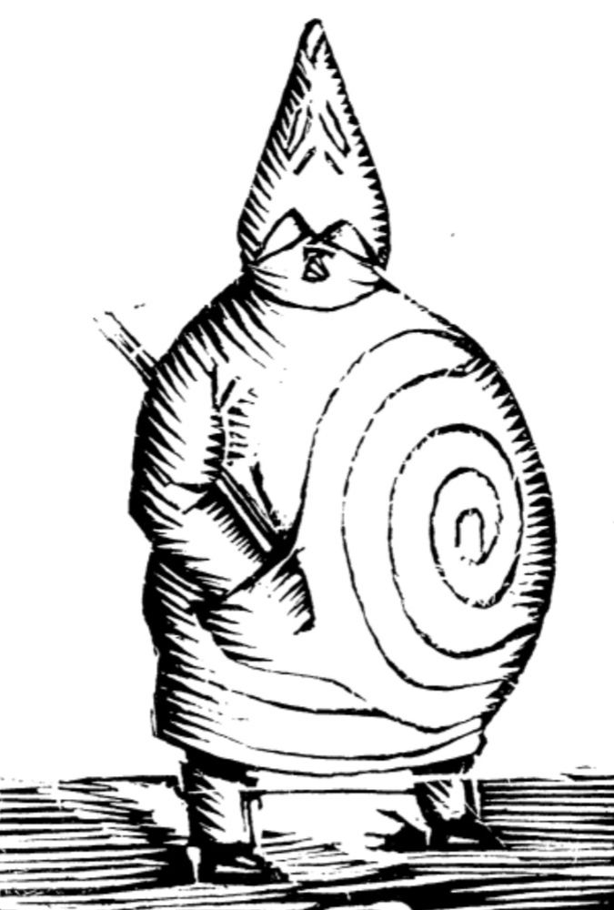 A drawing representing the eponymous protagonist of Alfred Jarry's play "Père Ubu".
