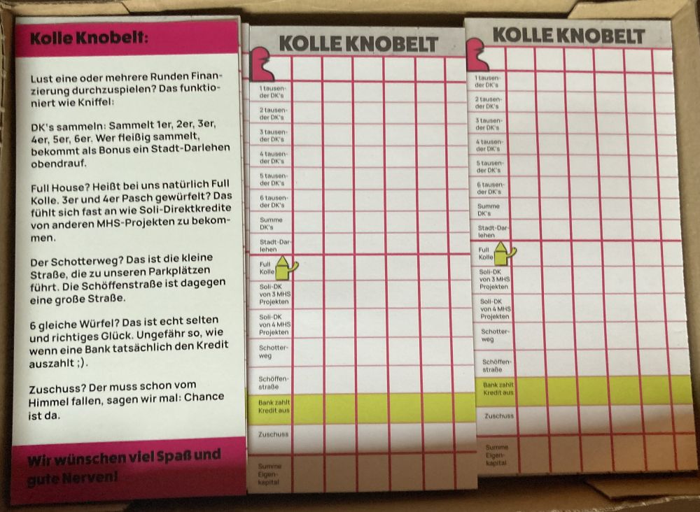 Kniffelblock mit Kolle-Bezug und falscher Anleitung