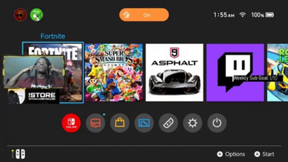 a screenshot of a nintendo switch shows a weekly sub goal of 1/10