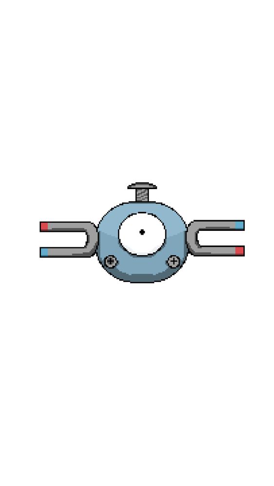 Pixel art drawing of Magnemite the Pokémon.