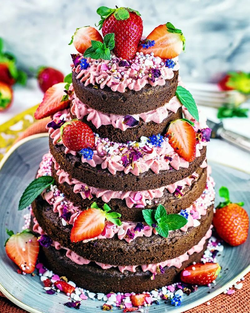 Foto von einer fertigen Schoko-Erdbeer-Torte. Vorlage aus dem Internet. 