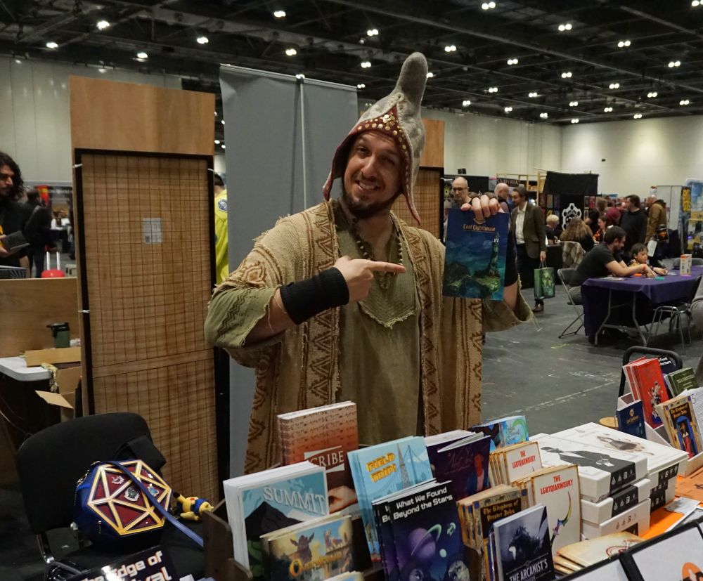 Mikhail showing the wares he is willing to part with in exchange for coin.