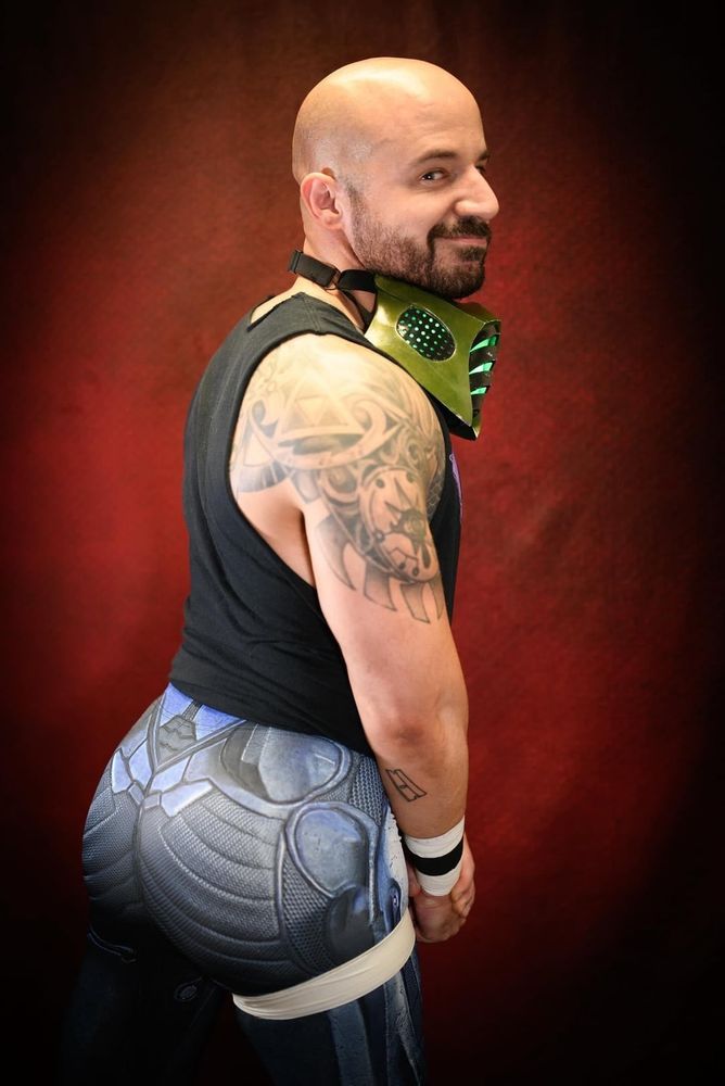 Anton vorhees looking back at the camera caked up