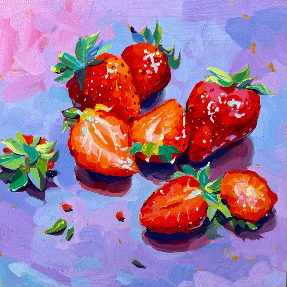 Sparkly strawberries oil painting on wood! Check out my available paintings at AlaiGanuza.com :) 