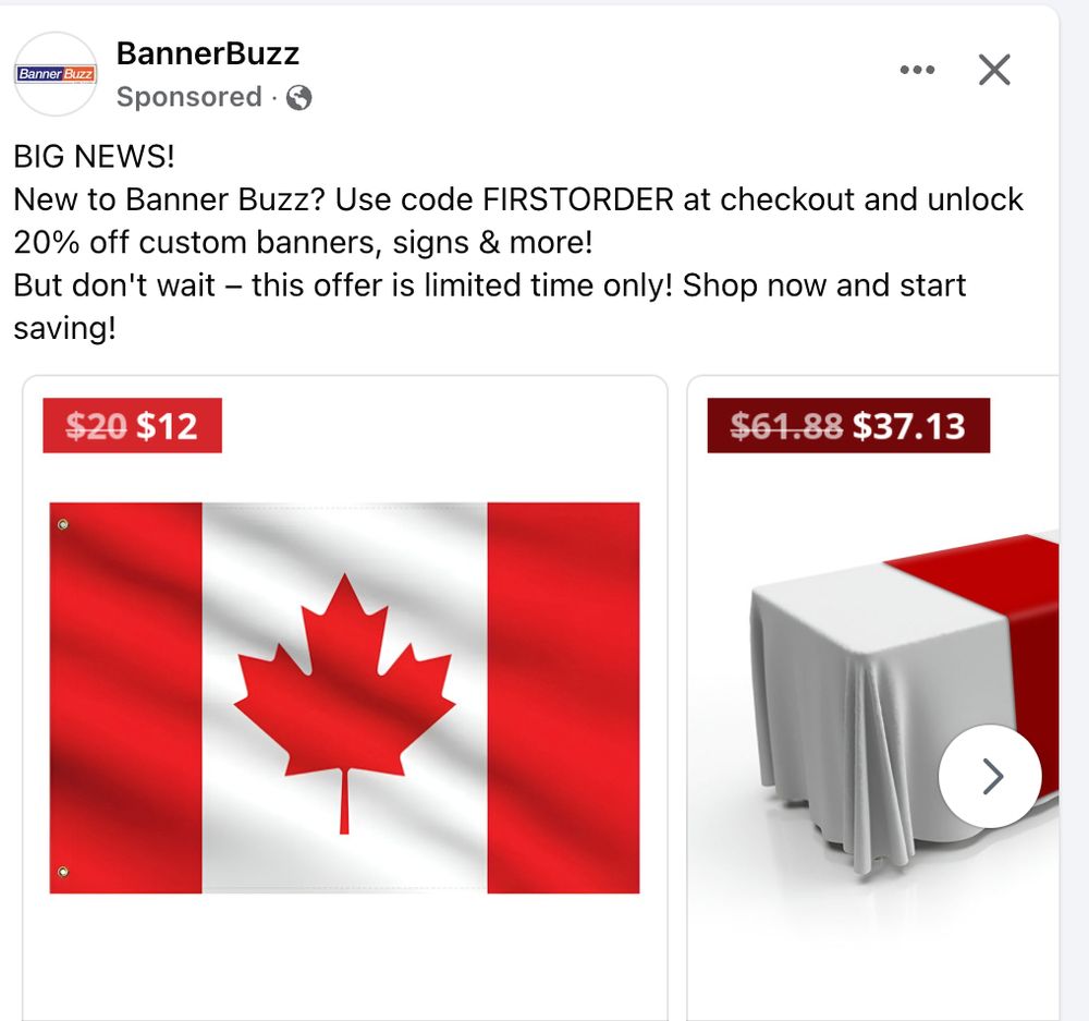 Facebook ad from Banner Buzz selling Canadian flags