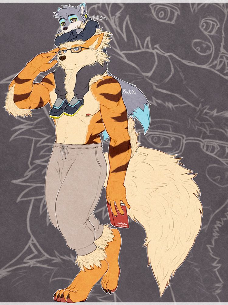 Arca-niisan giving his creator and fellow artist, Popodunk, a lift on his shoulders. He's a good big brother :3