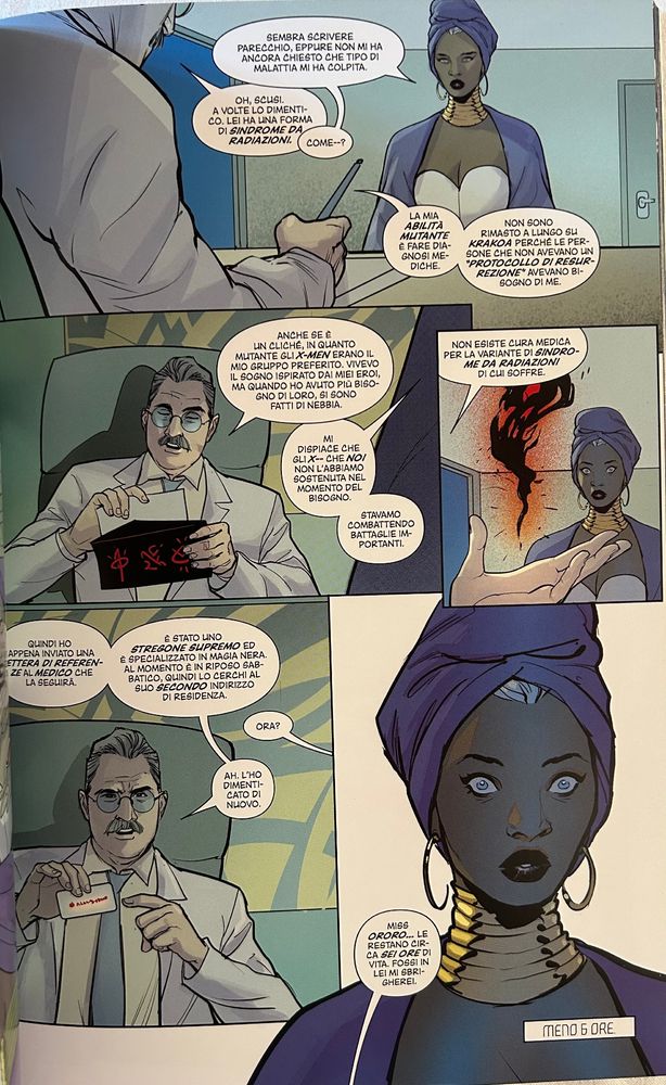 Ororo goes to the hospital for the extramundane in Arkansas where after giving away her mother's ruby to allow x-men to be treated, she learns that she is dying of radiation poisoning