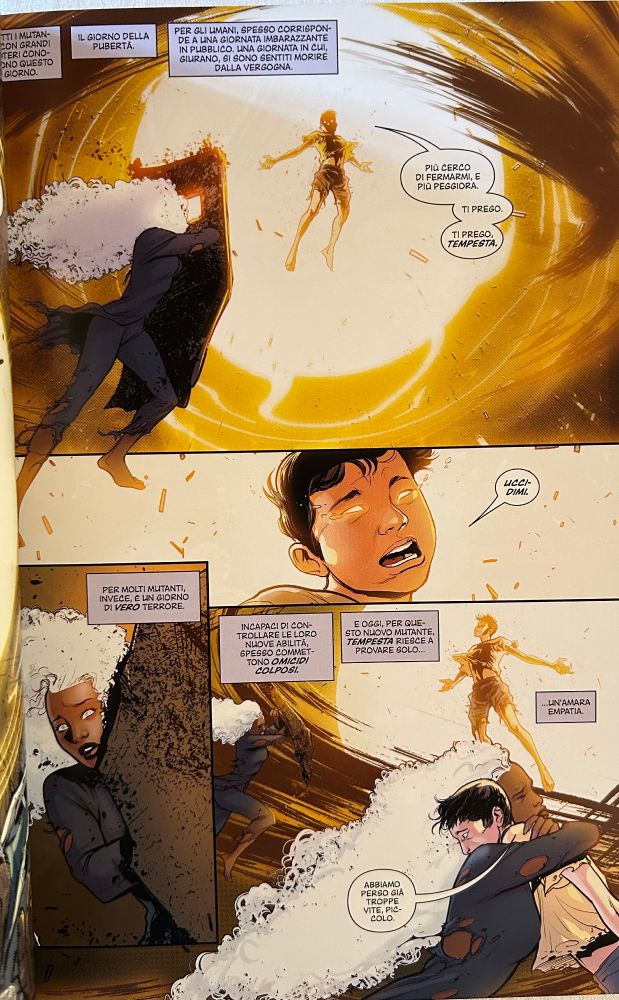 Storm eventually enters the destroyed laboratory, where she discovers that the damage was caused by a mutant, whom she saves, but she also now understands the reaction to the events will be different if it is confirmed the kid caused all this damage