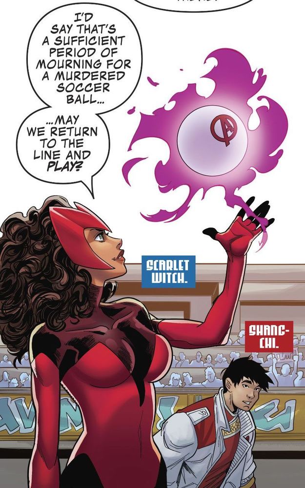 The Avengers and the AVENG.E.R.S. are playing a soccer game to help the F.E.A.S.T. project