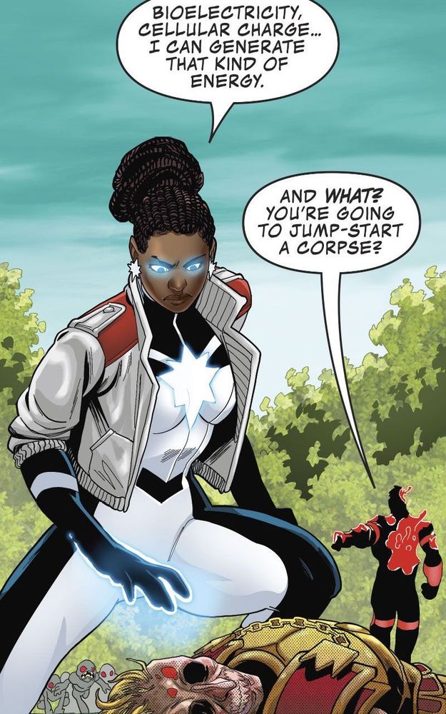 Wonder Man returns, but without Tyrannus, nothing can stop his army. Photon then decides to try to use her powers to bring him back to life