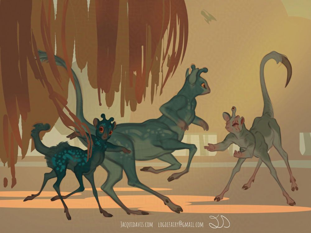 A family of Andalites (blue, centaur aliens) reunite 
