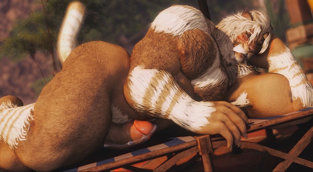 The old man relaxing on a beach chair, giving the viewer a suggestive look. Yes, he is naked.