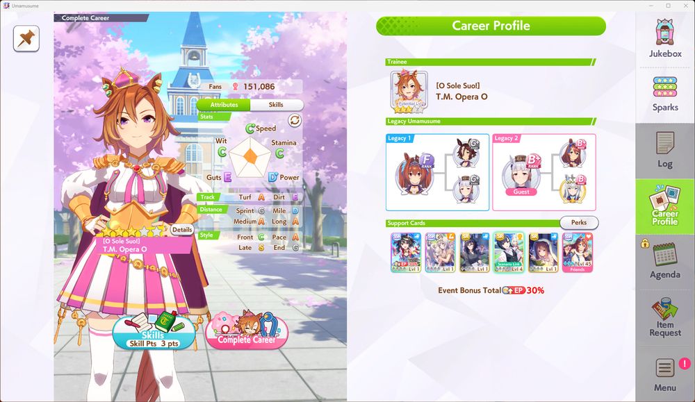A screenshot depicting a career results screen in the game Umamusume: Pretty Derby