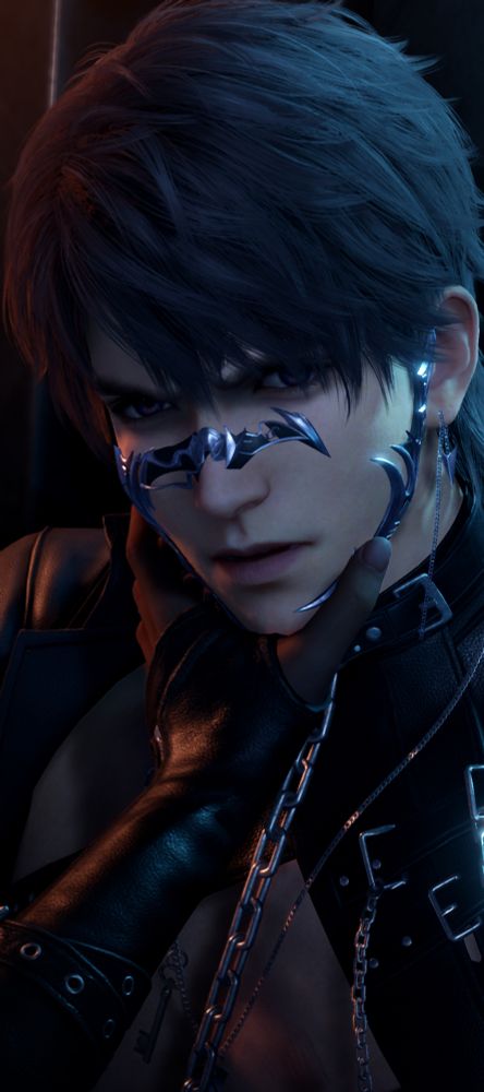 This is a photo of Caleb from Love and deepspace in the event Catch 22. In the photo, the MC has their hand on Caleb's jaw while he is glaring at MC.