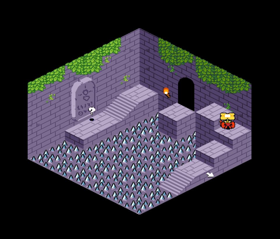 Another room inside the labyrinth, this one being full of spikes. There is a monolith as well, but to read it you'll have to get closer jumping said spikes...