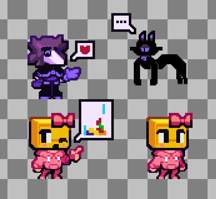 Big outline sprites in a similar style to Shovel Knight Pocket Dungeon! The ones on the top are based on Adrotic's sona, while the bottom ones are based on mine ^^