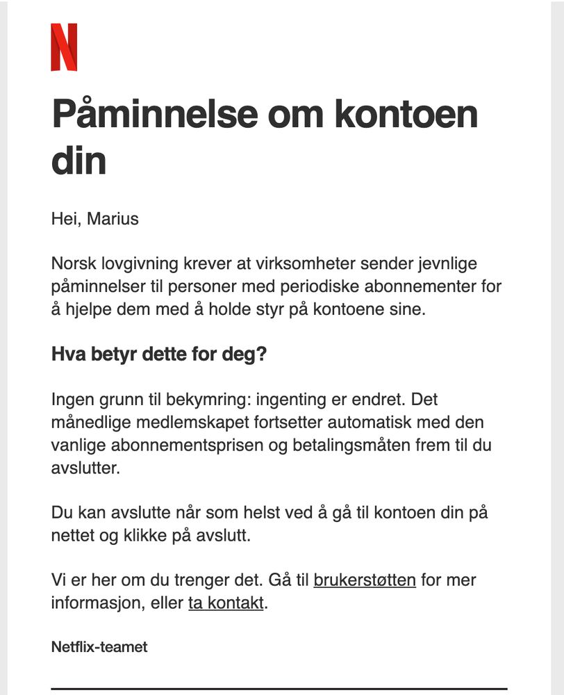 Email reminding users of their monthly subscription
