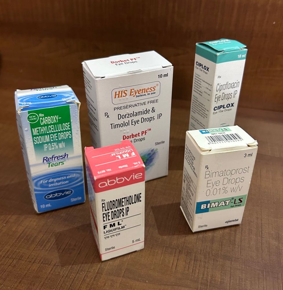 Eye drops packs displayed as a collection 
