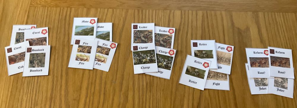 20 cards in pairs for Rebels and Crown in sets of four. 
