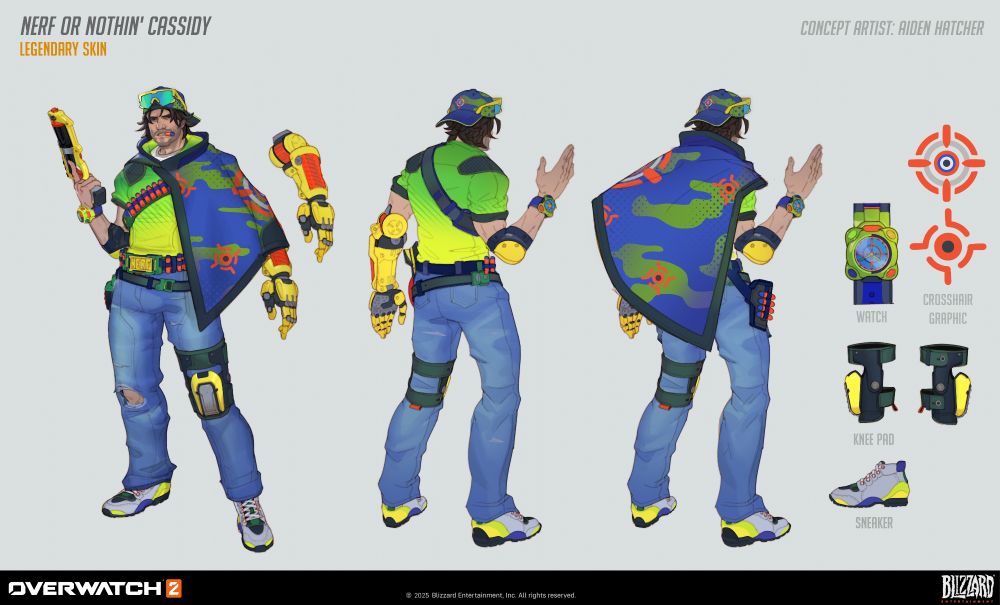 Concept art for an Overwatch 2 Nerf collab for Cassidy