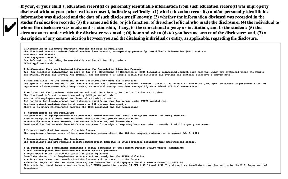 text of an ecomplaint filed against the DOE giving DOGE administrative access.