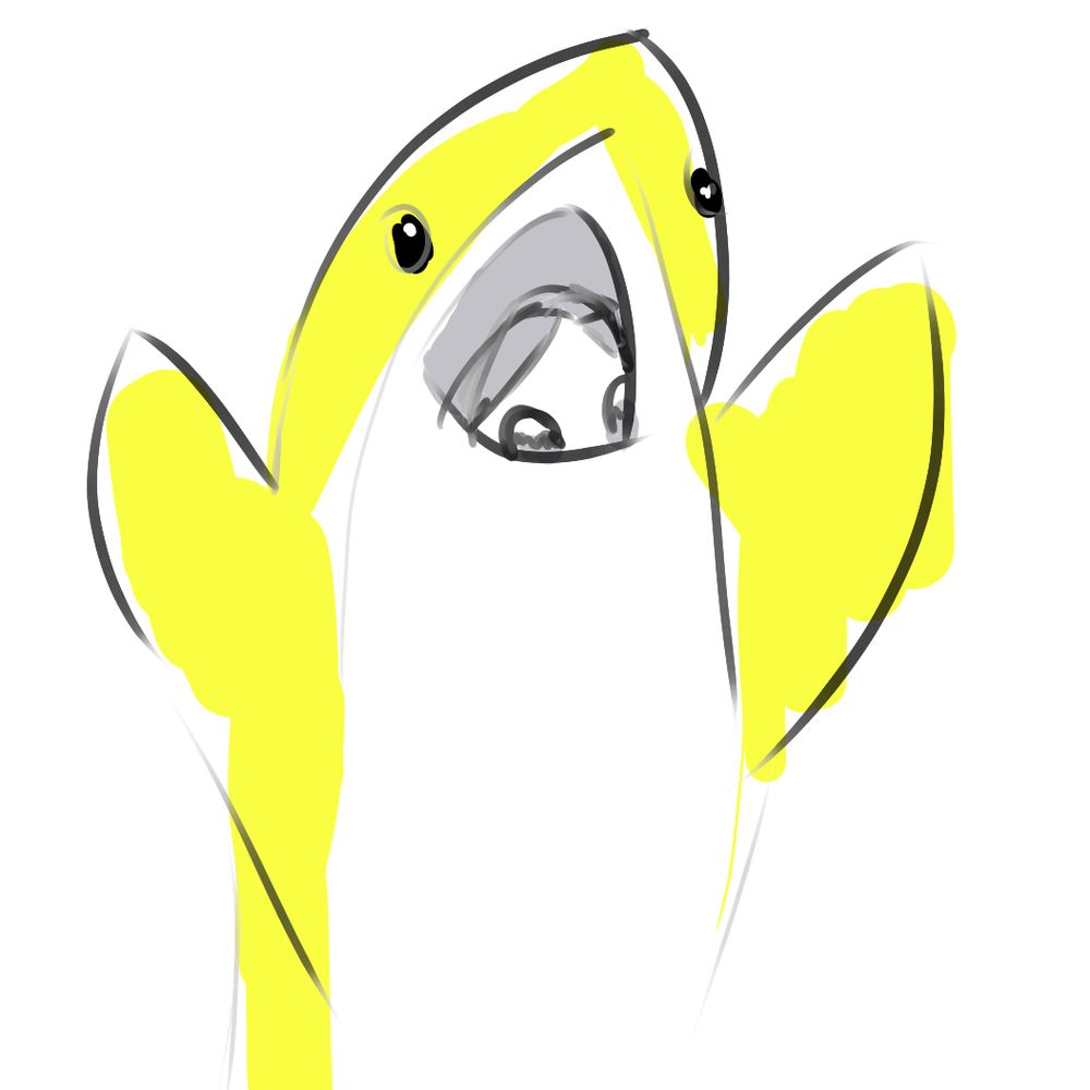 A person wearing a shark costume. The shark is yellow to look like the cartoon character “Baby Shark”