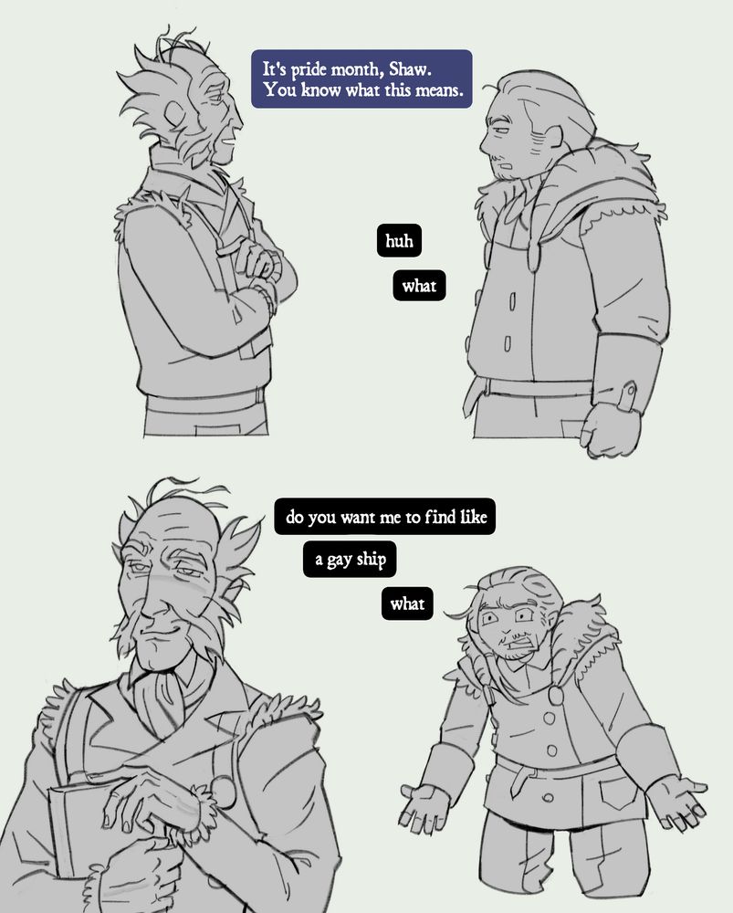 lineart comic of two characters having a conversation. 