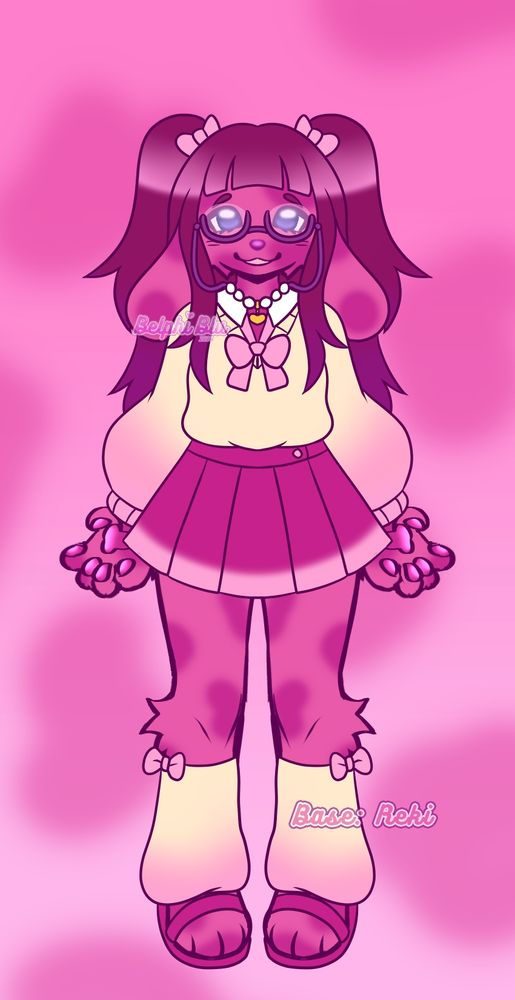 Magenta from blues clues themed adopt with a slight gyaru style with different shades of pinks and purple glasses