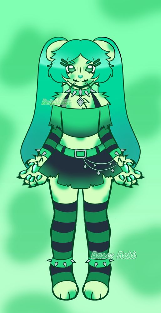 Green Puppy from blues clues themed adopt with teals and greens grunge core with miku like pigtails