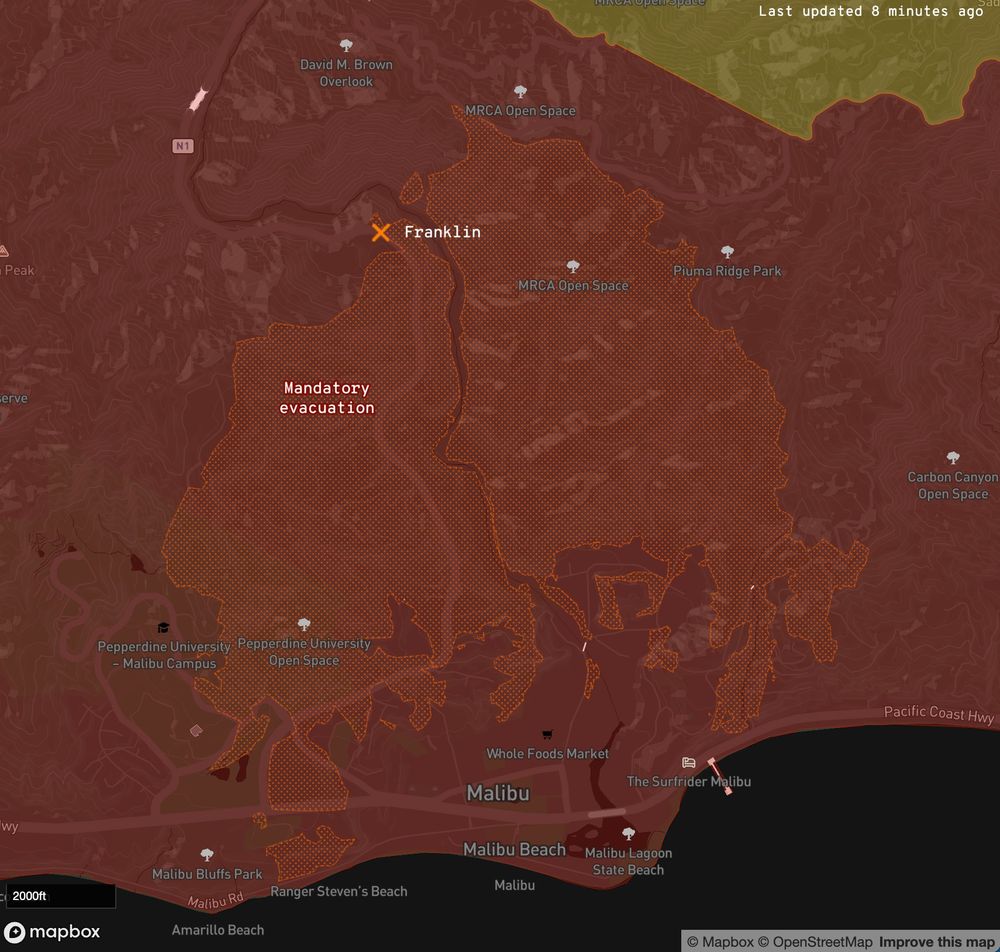 Map of the Franklin fire perimeter just above Malibu