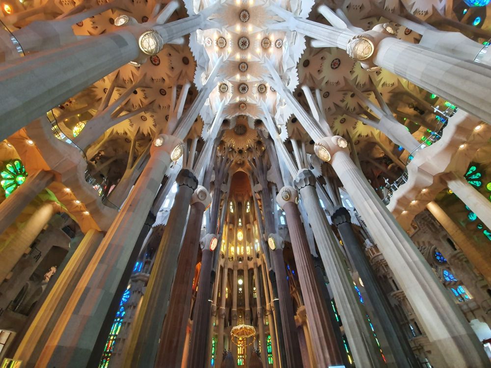 A photograph of the central nave of Gaudí's Sagrada Familia