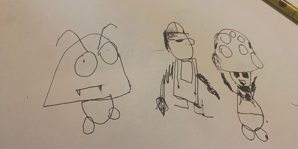 Gooma, Mario and Toad line drawings