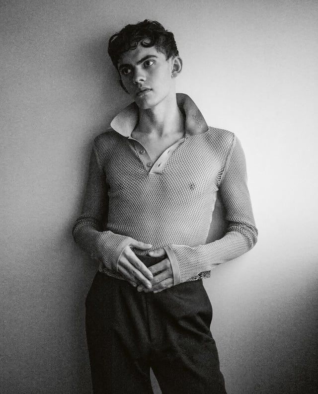 Joe Locke in a mesh shirt with a high collar #JoeLocke