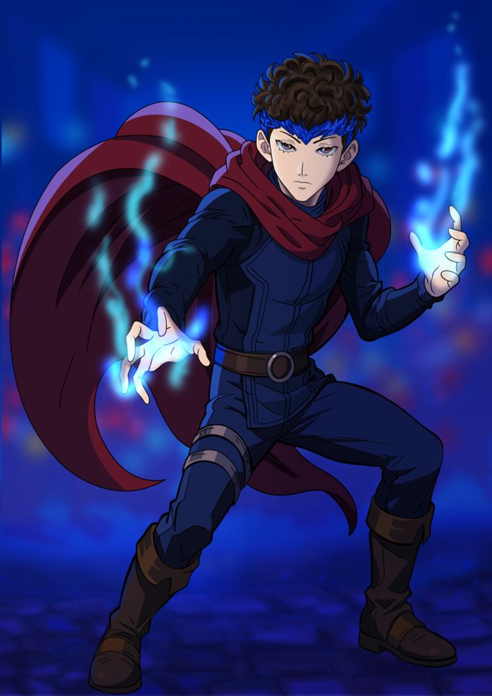 Wiccan, Billy Kaplan, in full superhero costume and posed for battle.
