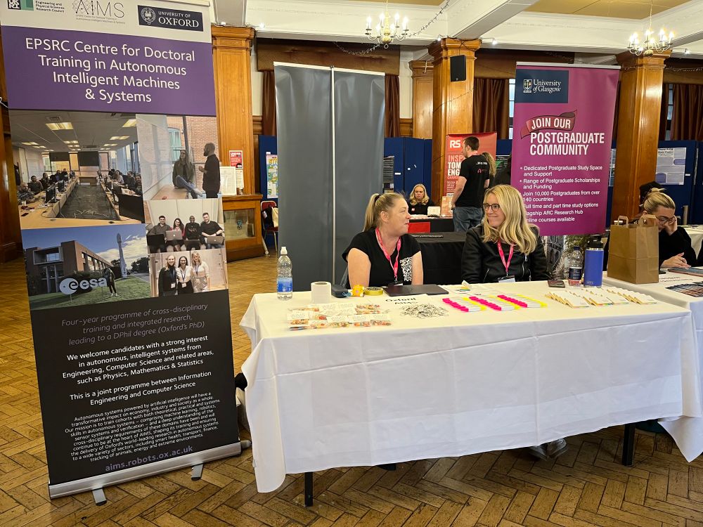 The stall for the AIMS CDT hoping to attract some of the Lovelace attendees to study for a PhD in their doctoral training centre. 