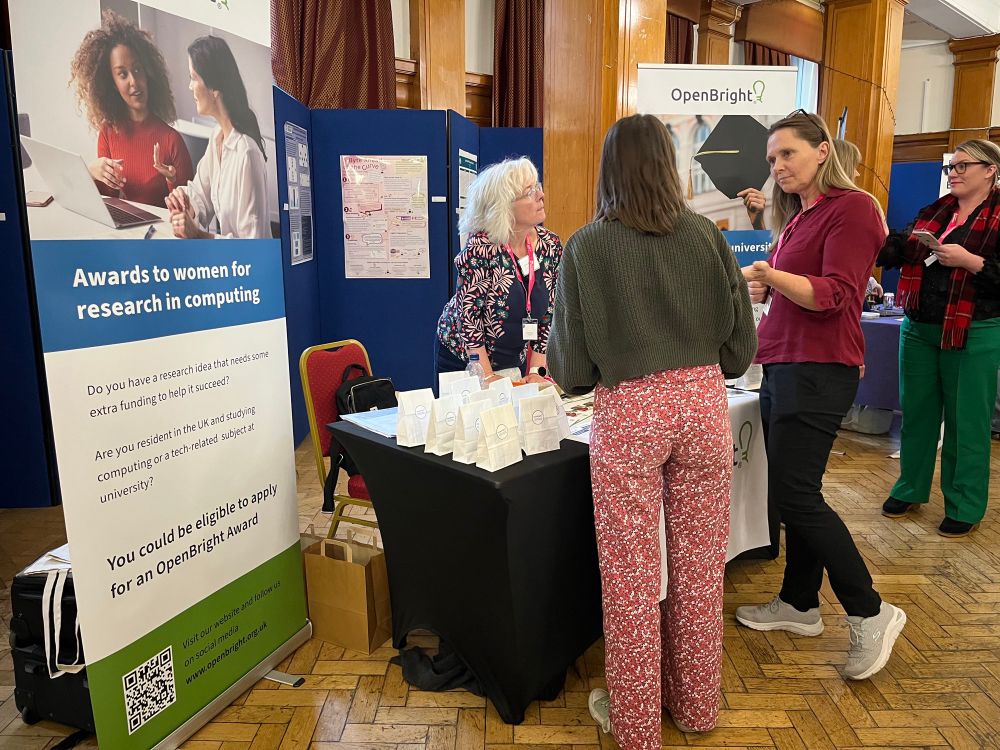 OpenBright stall at the Lovelace Colloquium with their bags of chocolate eggs as the date of the conference was close to Easter. 