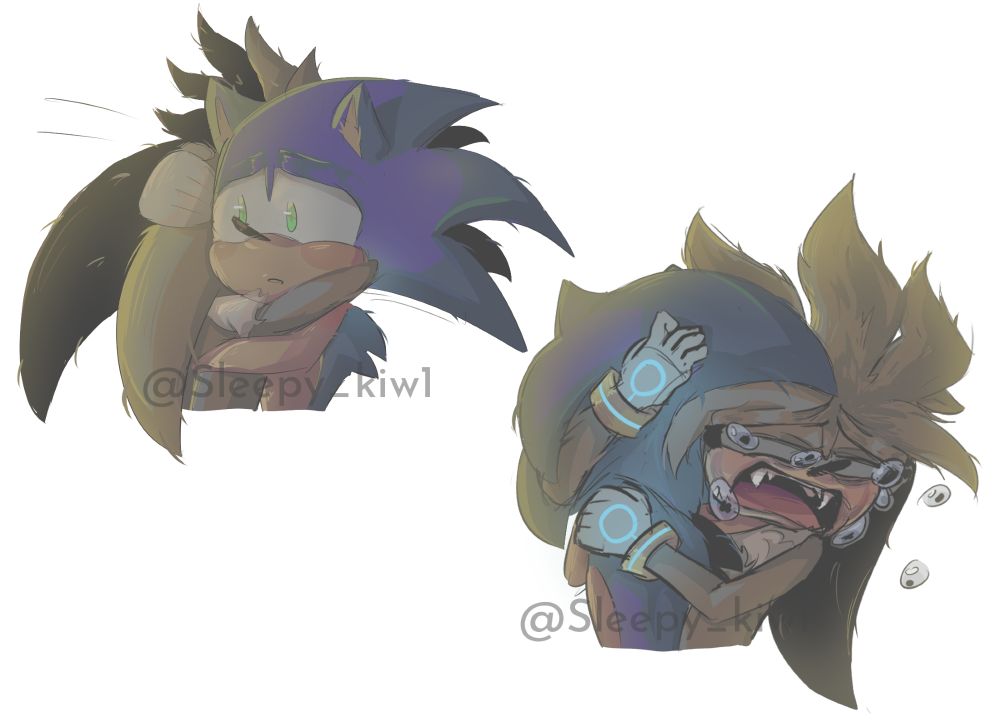 Left is Silver hugging Sonic, while Sonic has a look of surprise and concern. Right is Silver hugging Sonic again, but its now showing his crying expression