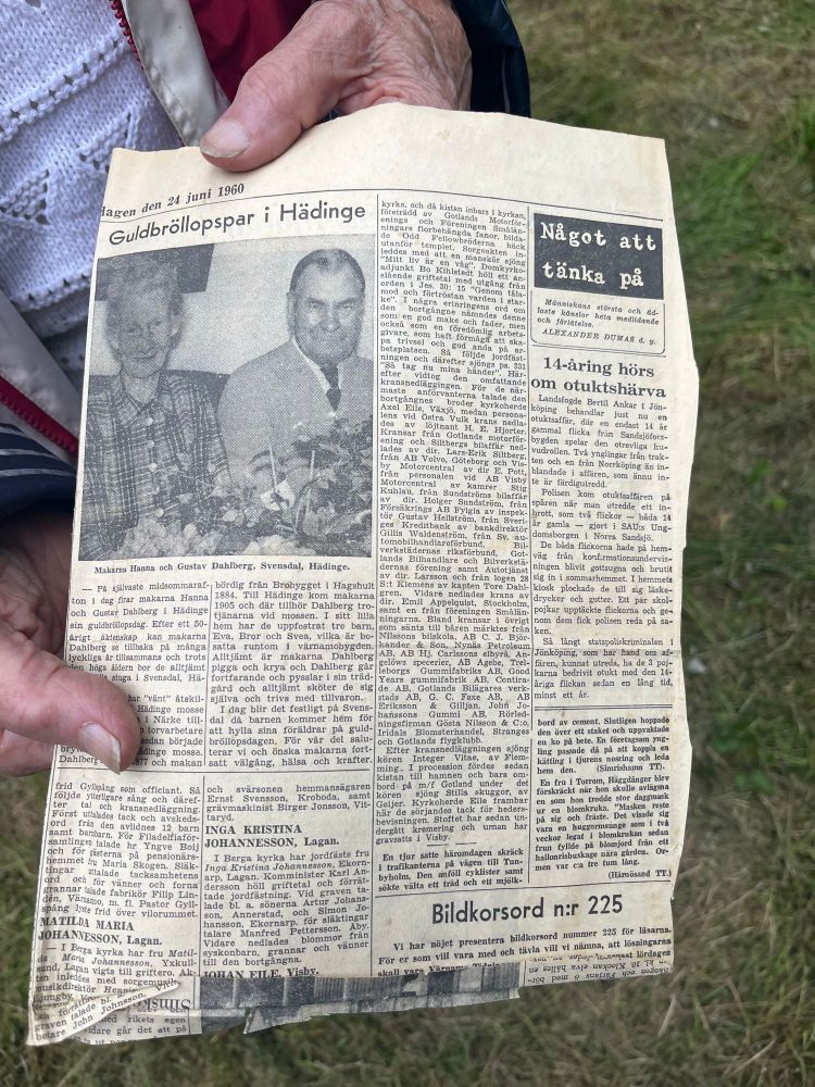 Tidningsartikel från Värnamo Nyheter 1960 om guldbröllopsparet Hanna och Gustaf Dahlberg
