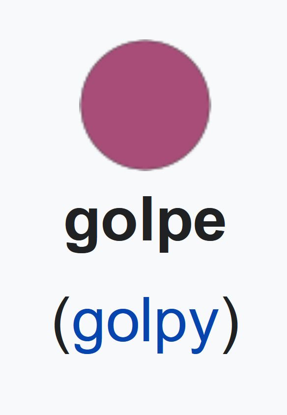 A screenshot of a purple spot with the word "golpe" written underneath, and in brackets below that, "golpy"