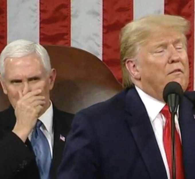 Mike Pence holding his nose behind Donald. 