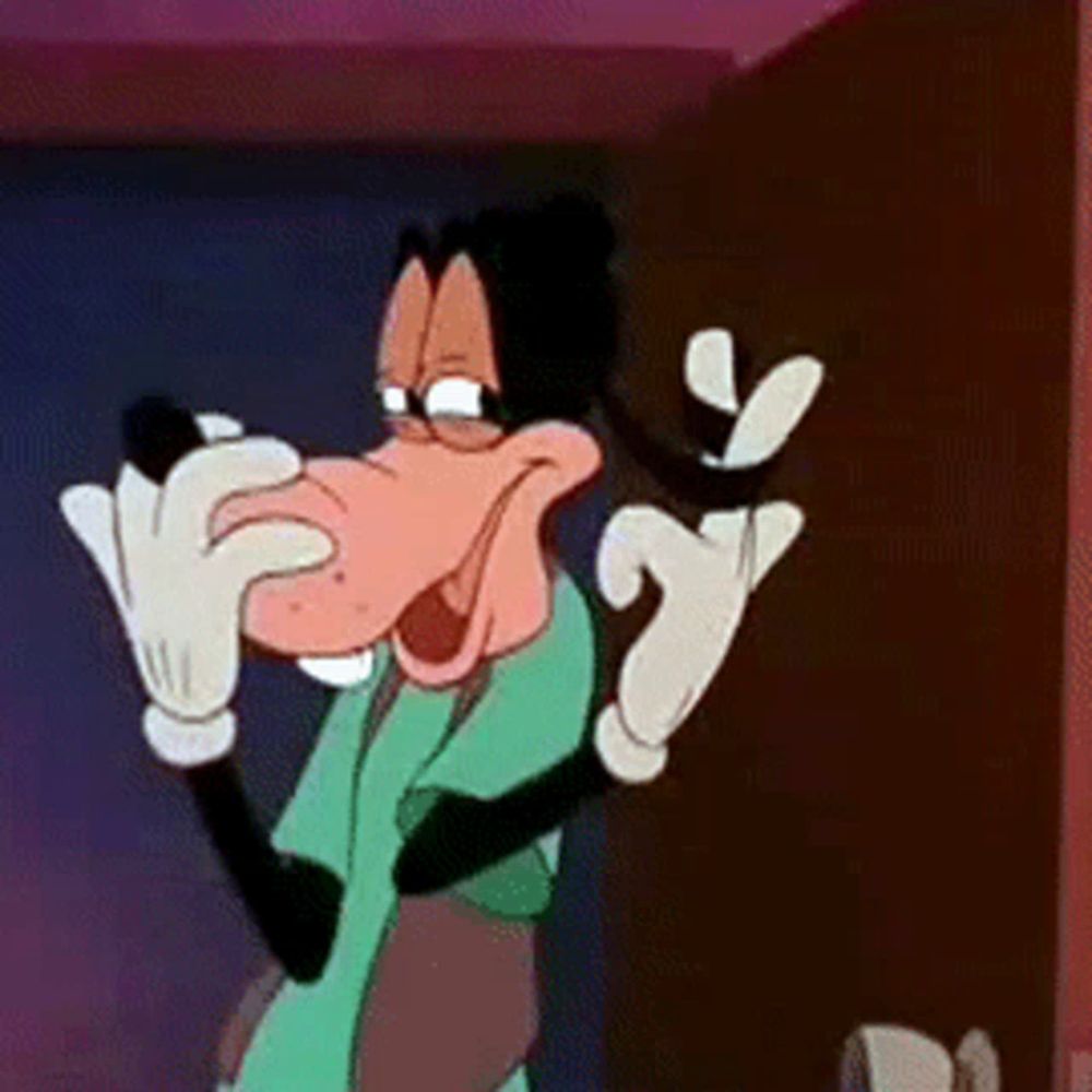 a goofy cartoon character with a big nose and gloves