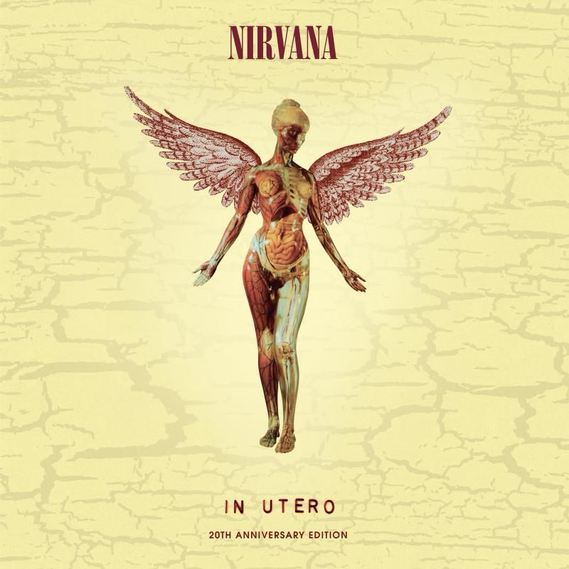 nirvana in utero cover, medizinische lehrpuppe ohne haut mit engelsflügeln