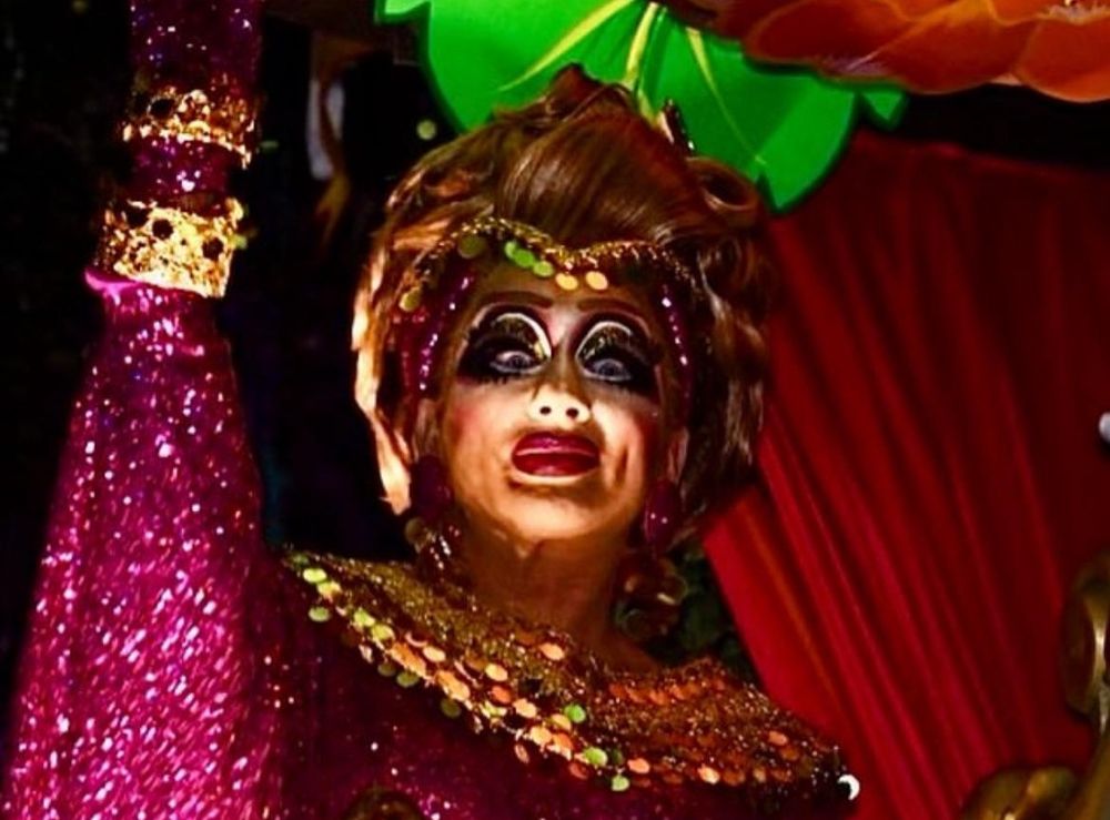 Bianca del Rio staring down at you in a pink glitter mumu, into your soul, Christine.