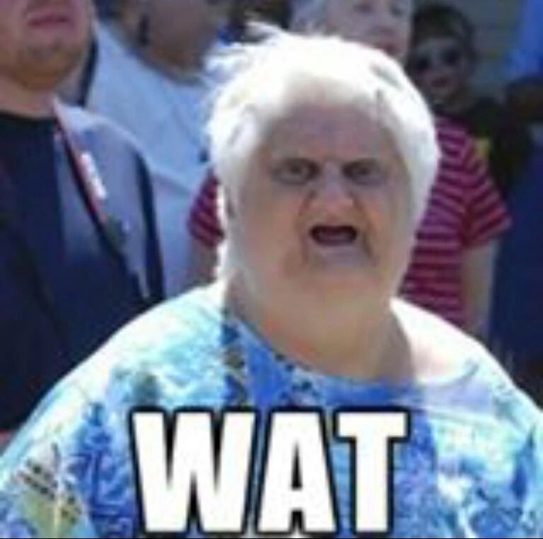 The "WAT" meme lady. A grey haired toothless senior woman in a muu muu who looks a lot like our healthy, very stable, genius president.